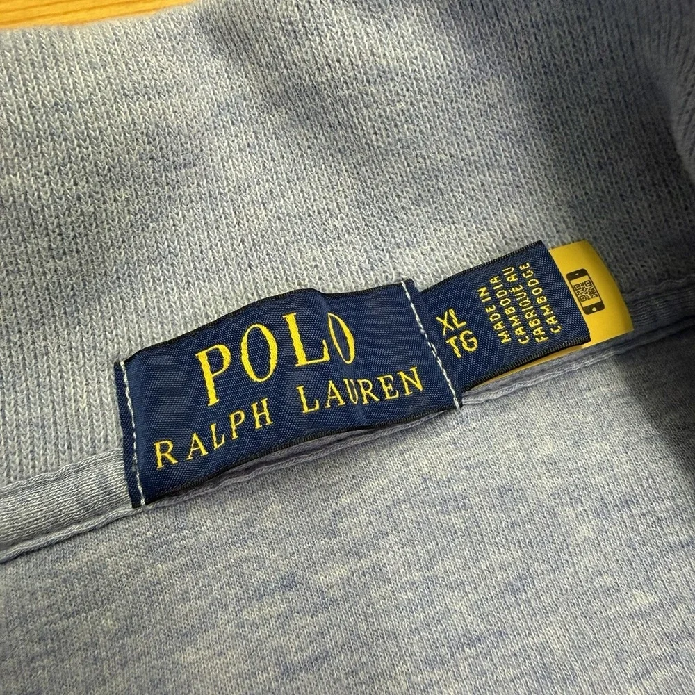 Polo Ralph Lauren Double Knit Mockneck Sweatshirt Mens XL Blue 1/4 Zip Tan Pony